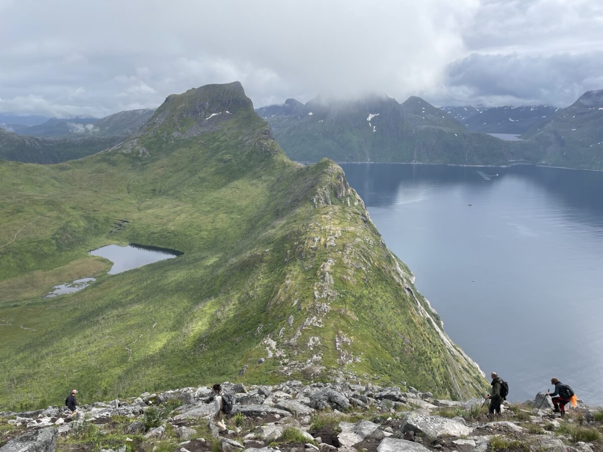 A view of some hills and the fjord along the Segla hike